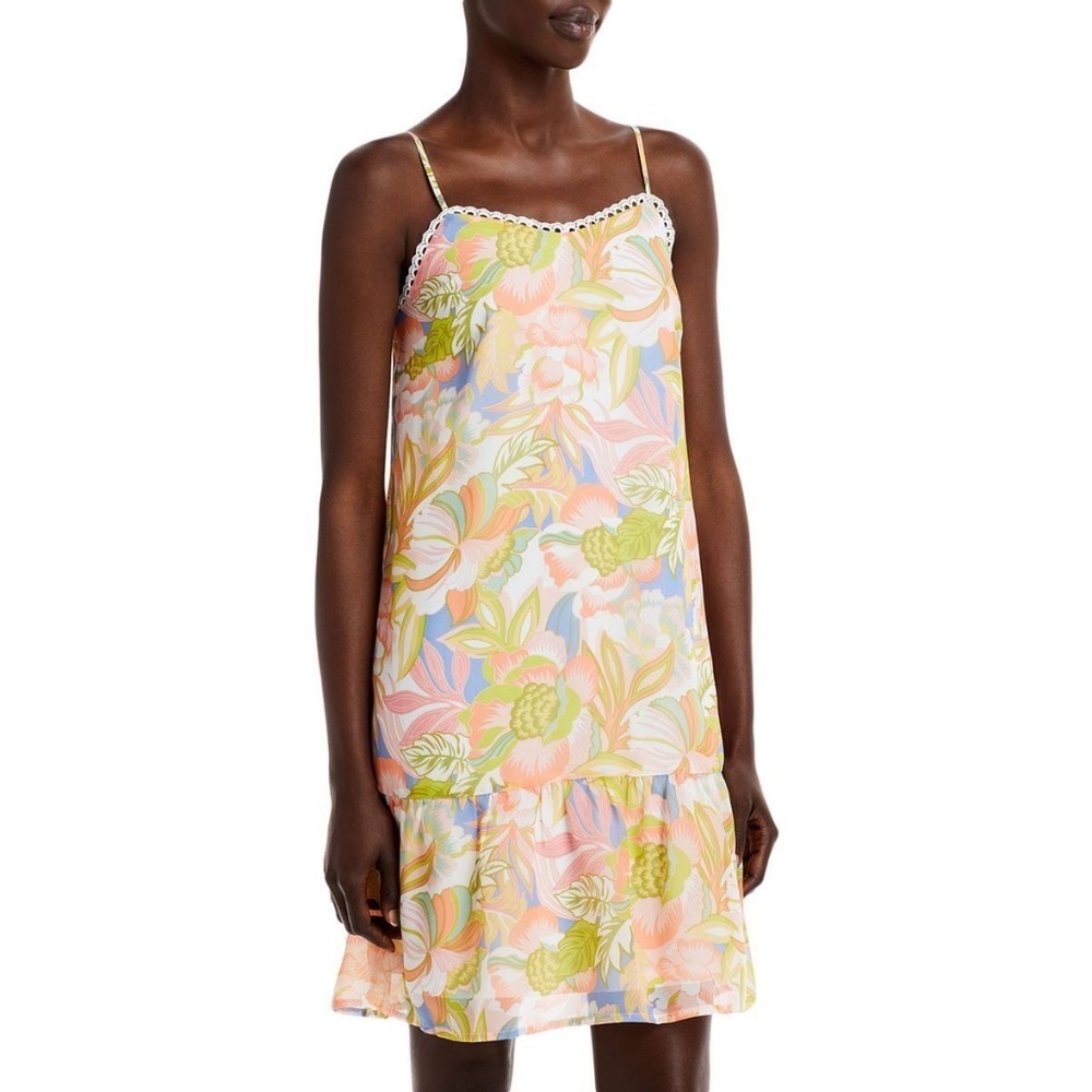 Aqua Womens Picot Trim Short Summer Mini Dress